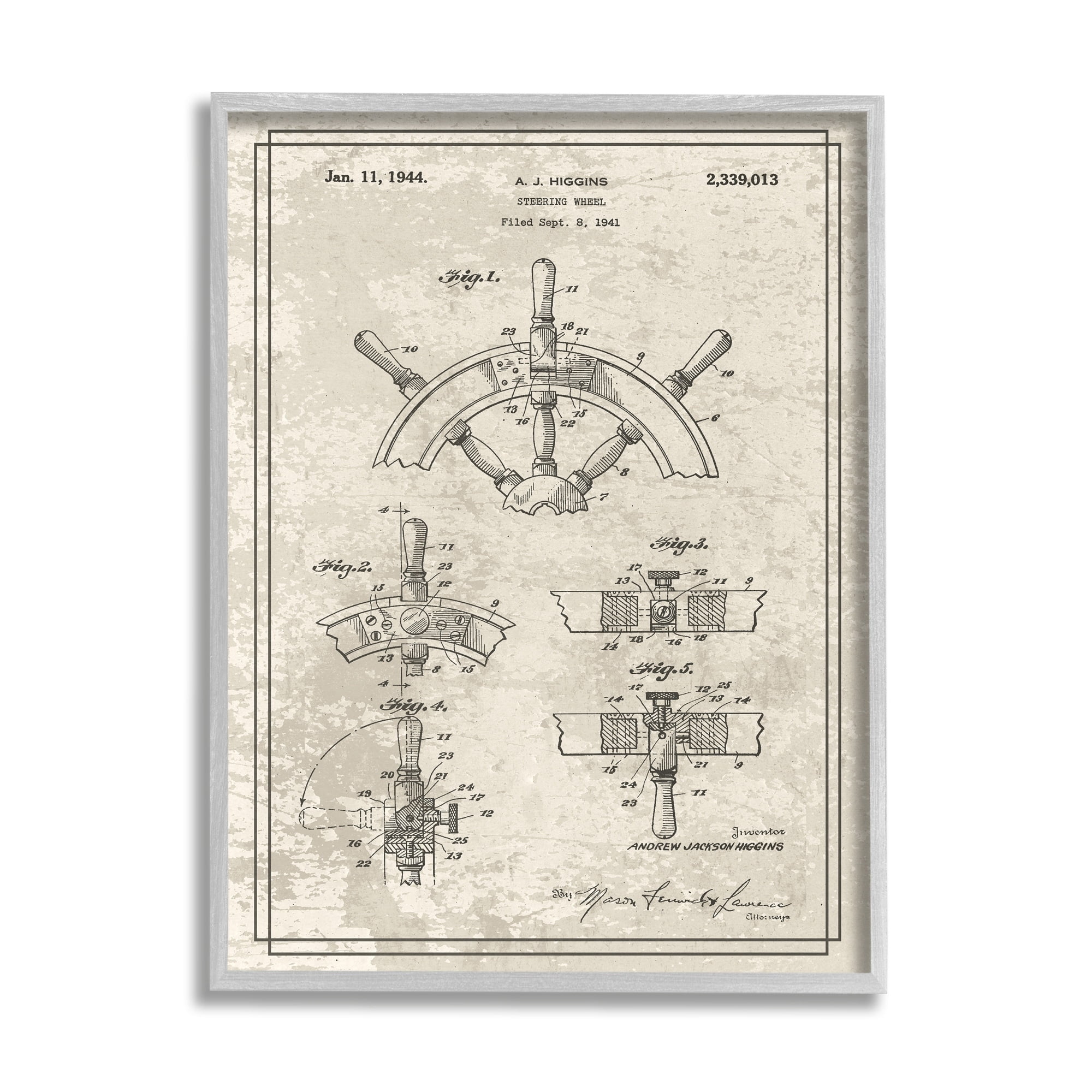 Stupell Industries Vintage Ship Steering Wheel Diagram Interior View,11 x 14,Designed by Daphne Polselli