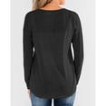 thumbnail image 2 of Las mujeres de manga larga Top cuello redondo túnicas Pullover Color puro con botones Casual Loose Fit, 2 of 4