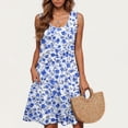 thumbnail image 1 of Ovzne Robes d'Été pour Femmes Robe Décontractée Grande Taille Sans Manches Col Rond Robe Courte Florale Robe de Vacances Liquidation, 1 of 5