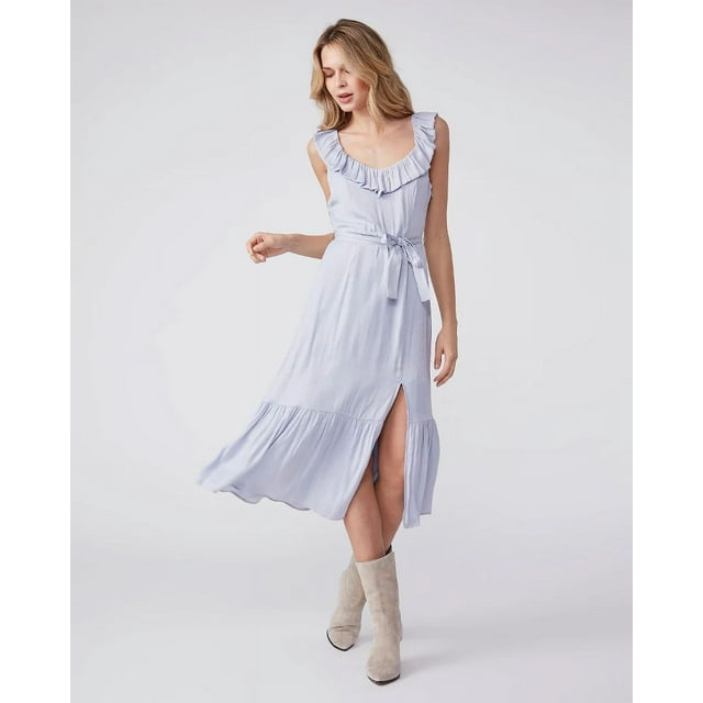 PAIGE Robe à Volants Fendue sur le Côté pour Femmes Taille L en Bleu