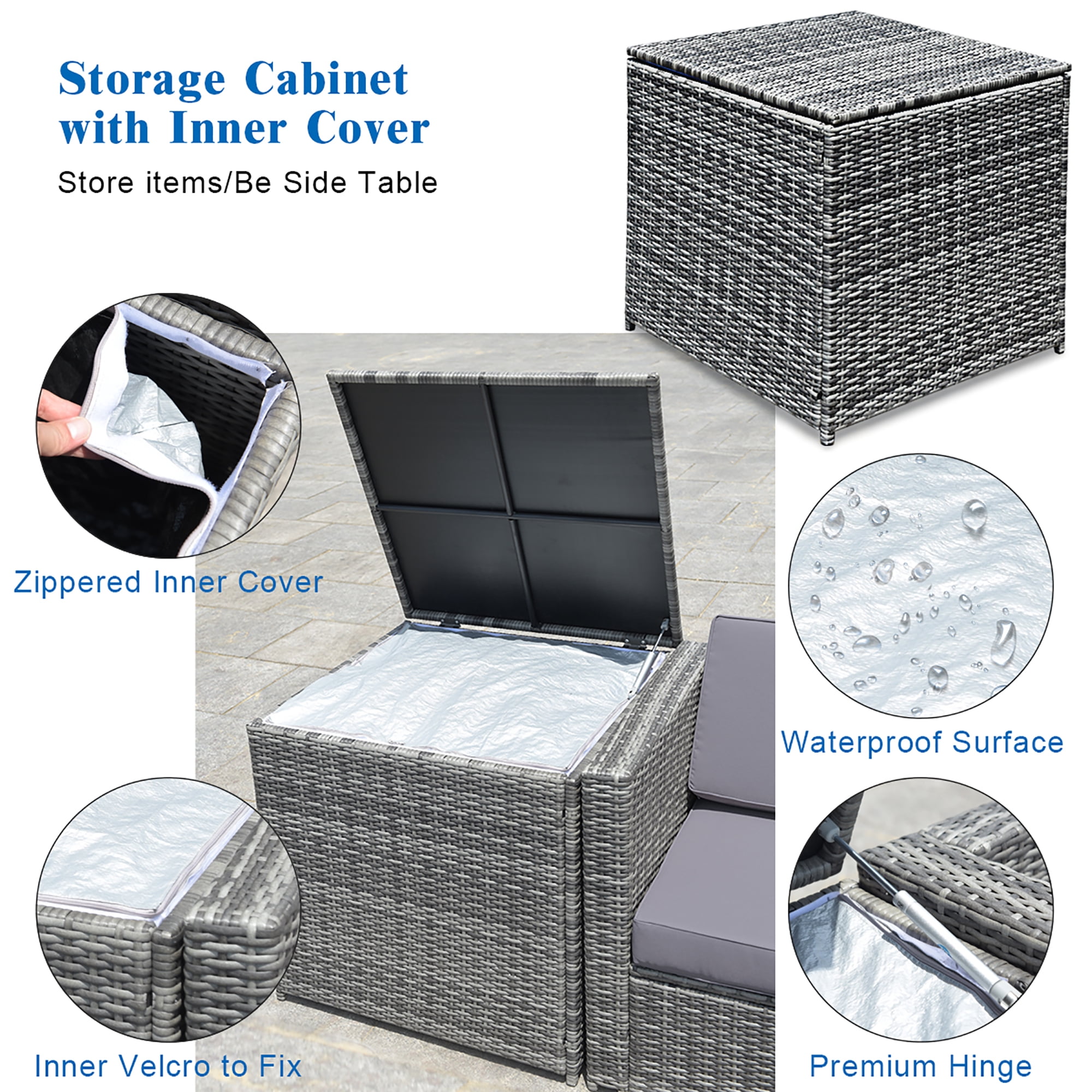 Costway 8 PCS Wicker Sofa Weaving Rattan Furniture Set Patio Furniture w/ Storage Outdoor