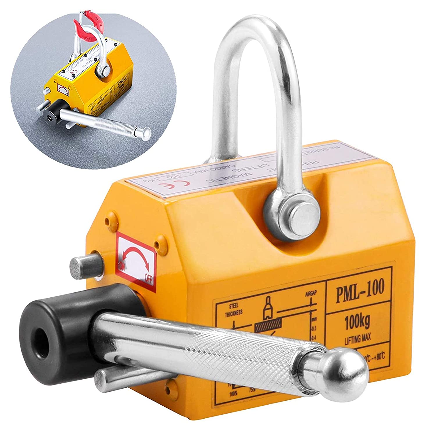 PreAsion Lifting Magnet Steel Magnetic Lifter Permanent Lift Magnets Crane Hoist Neodymium Magnet for Hoist Shop Crane 100 KG/220 LB