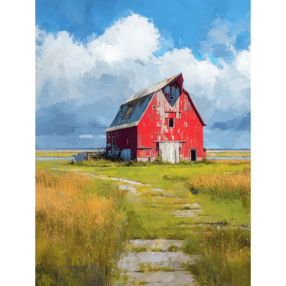 Red Barn Landscape Canvas Print Wall Art for Living Room Bedroom Office Farmhouse Rustic Decor