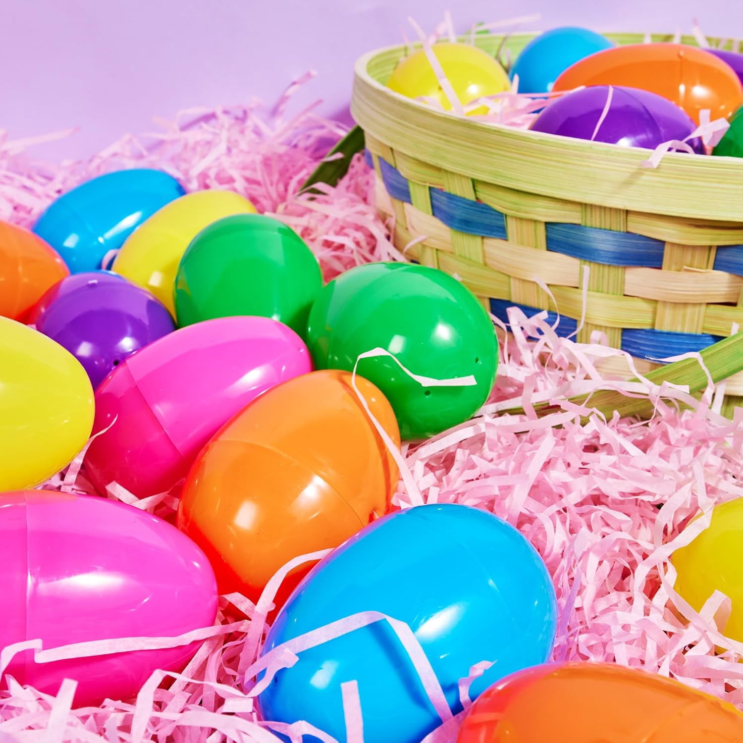 ANHXN  Easter Eggs, Fillable Plastic Eggs Empty Colorful Bright Eggshells with Hinge for Easter Hunt,Party Favor, Basket Stuffers, Classroom Prize Supplies.Different quantities to choose from