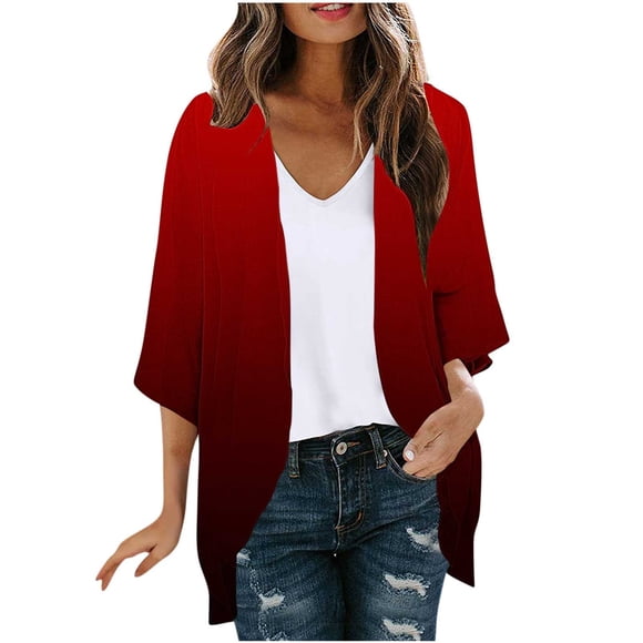 Tops de Manga Larga de las Mujeres Impresión Casual Blusa Suelta 3/4 Manga Tops de Manga Larga de las Mujeres Moda Cubrir el Cardigan