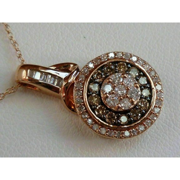 Bluebelljewels 14K Rose Gold Finish Silver Round Cut Cubic Zirconia Cluster Halo Pendant