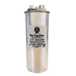 

Appli Parts Dual Run Capacitor 50 + 7.5 Mfd uF (microfarads) 370 VAC Round 2 in. Wide 5-3/8 in. Height CON-50/7.5-370-R Replaces CAP-50/7.5-370-R