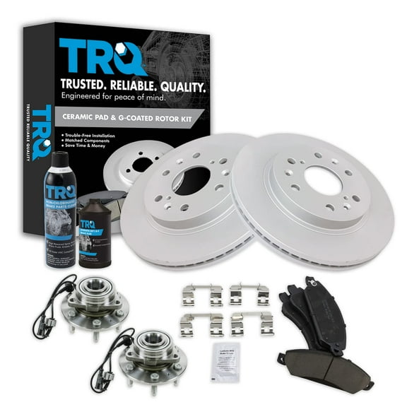 TRQ Front Ceramic Brake Pad Coated Rotor & Hub Kit w/Fluids for Chevy GMC BKA23806 Fits select: 2007 CHEVROLET TAHOE, 2007 CHEVROLET SUBURBAN