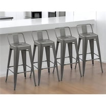 HomeRoots 555112 26 in. Gray Metal Low Back Counter Height Bar Chairs - Set of 4