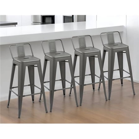 HomeRoots 555112 26 in. Gray Metal Low Back Counter Height Bar Chairs - Set of 4