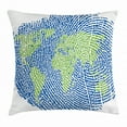 thumbnail image 1 of World Map Throw Pillow Cushion Cover, Map of the World Fingerprint Style Continents Asia Europe Africa America, Decorative Square Accent Pillow Case, 16 X 16 Inches, Navy Blue Green, by Ambesonne, 1 of 2