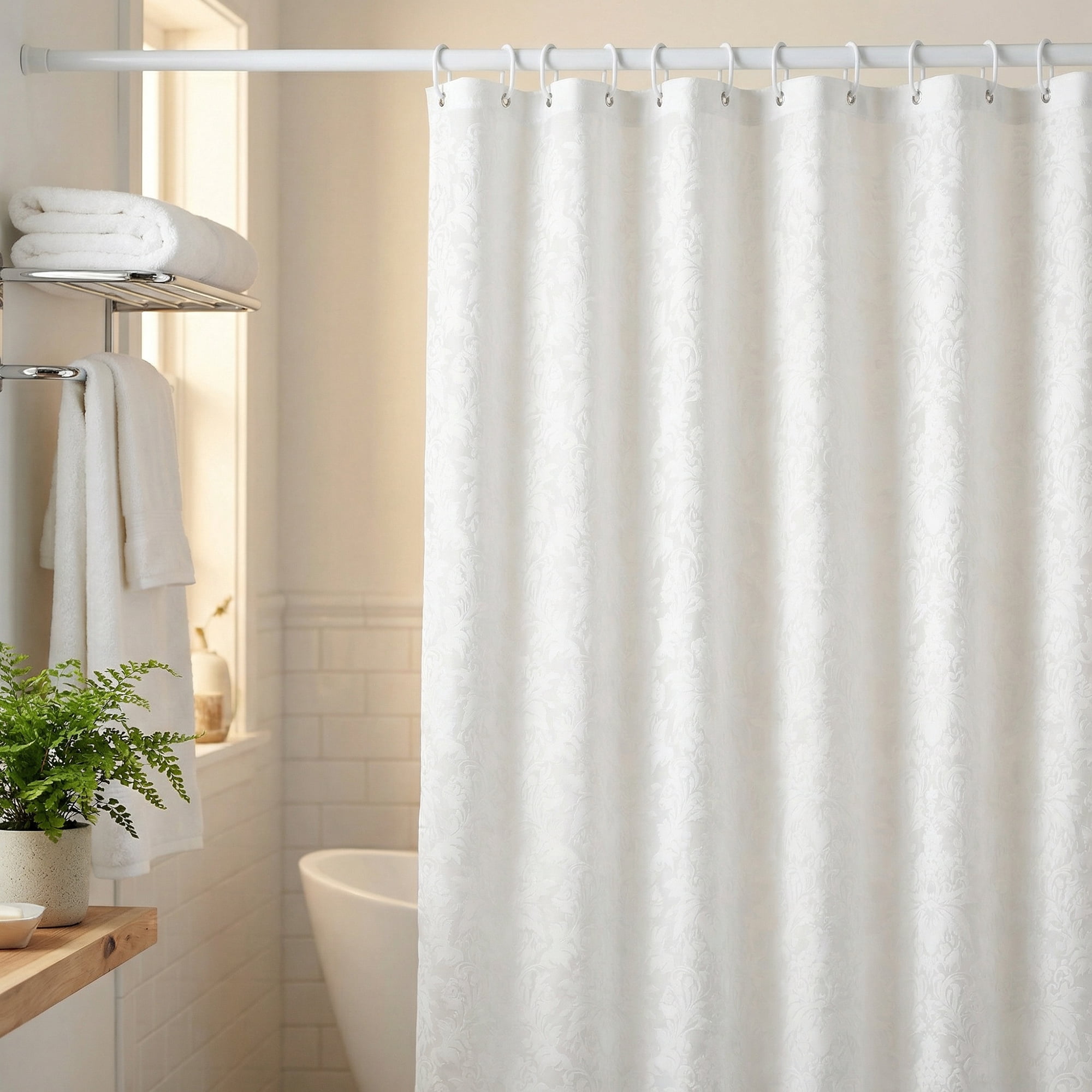 Unique Bargains Clear Shower Curtain Sets with 12 Hooks White 71"W x 71"L