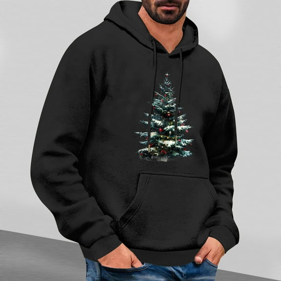 Jjayotai Men's Merry Christmas Hooded Sweatshirts, Funny 3D Christmas Graphic Print Pullover, Fall Fashion Long Sleeve Tops Black XXL