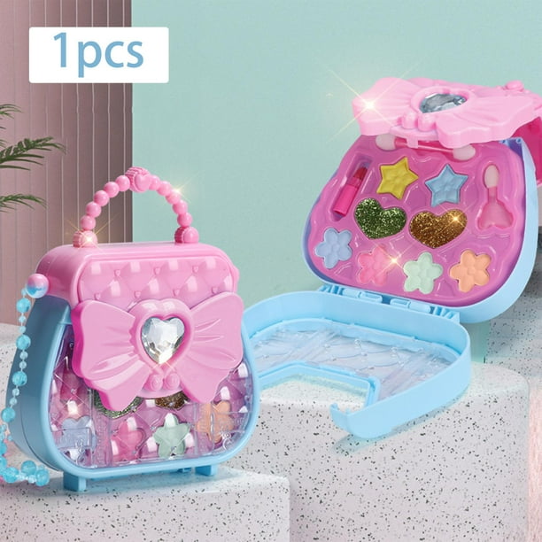 Juego de maquillaje de moda para de 11 piezas con bolso, cosméticos de princesa de simulación, juego de rubor de de ojos de lápiz labial Azul Macarena Juego de simulación cosmético