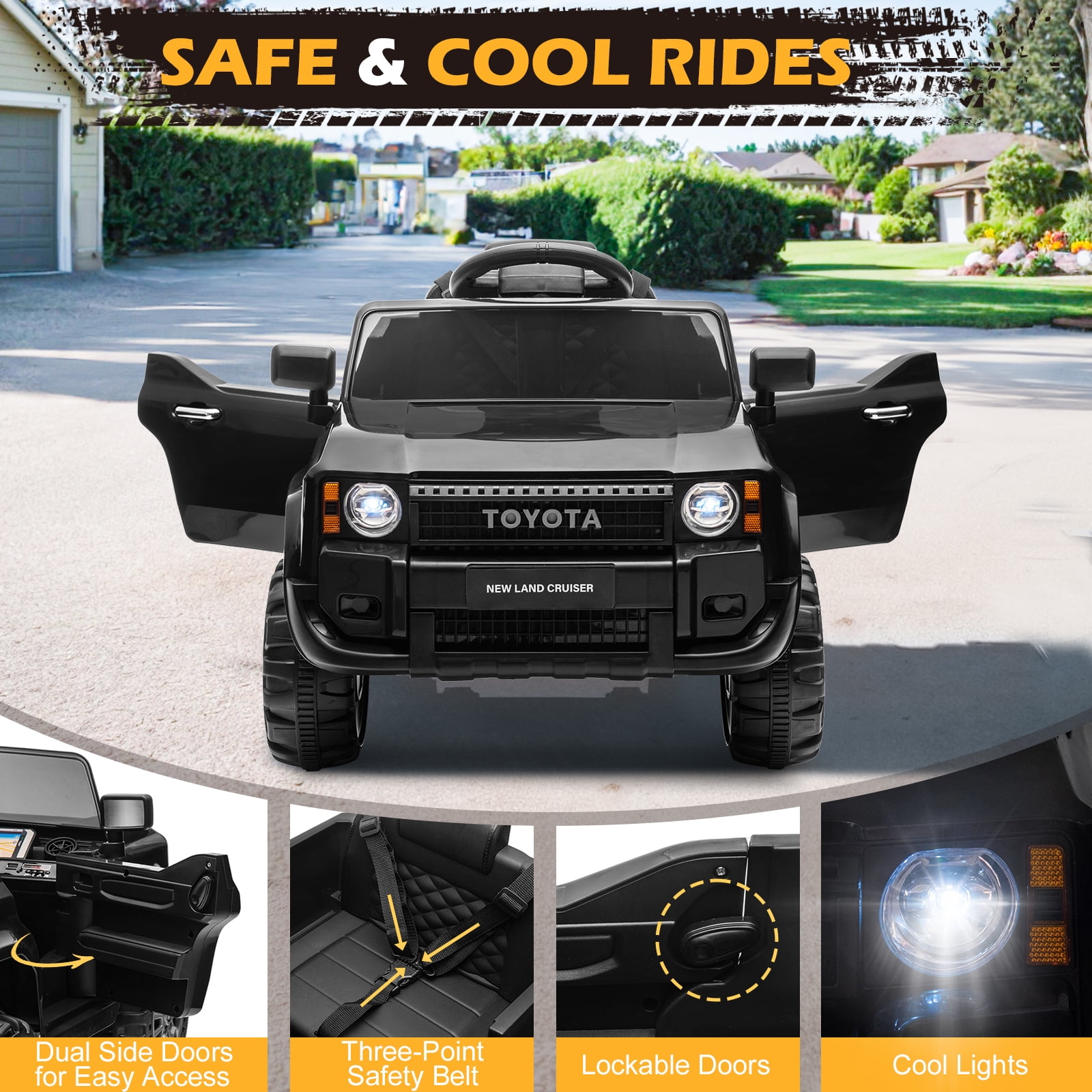 UBesGoo 12V Ride On Car Toys, Licensed Toyota Kids Powered Electric Car with Remote Control for Girls Boys, Black