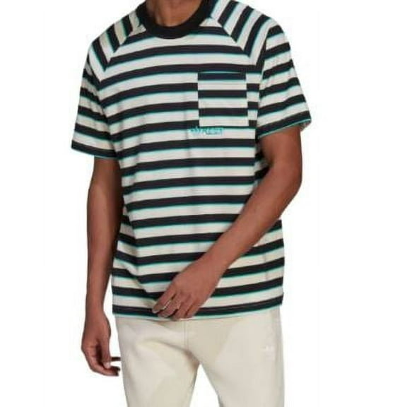 Adidas Pocket Stripe Round Neck Short Sleeve Green T-Shirt, Black, Small