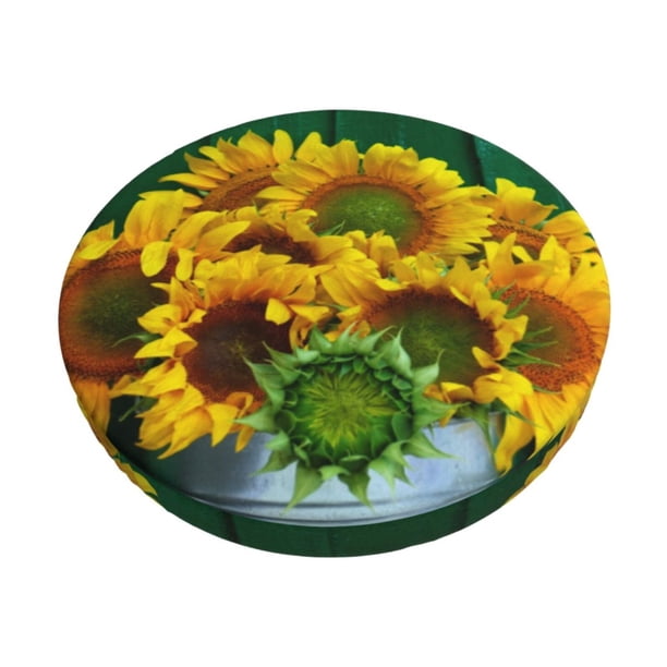 Disketp Sunflowers in Bucket Funda Redonda para Taburete, Funda de Cojín para Silla de Bar Suave y Elástica-13 inch
