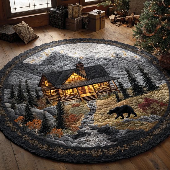 Cabin Twilight Quilted Round Mat, Round Accent Rug for Bedroom and Home Decor