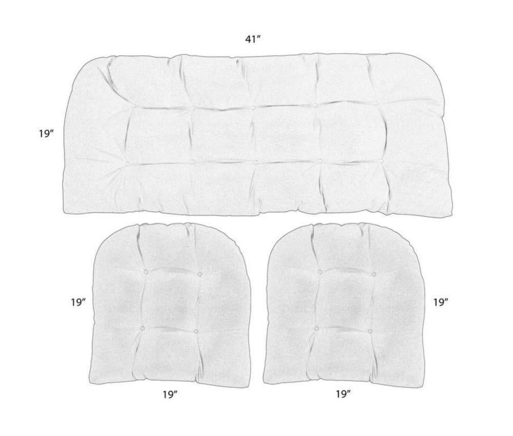 RSH Décor Indoor Outdoor 3 Piece Tufted Wicker Cushion Set, Standard, Hunter Green & White Stripe