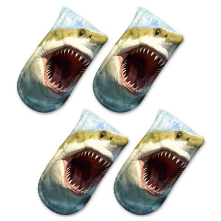

BaHomeck Pot Handle Holder Covers 4Pcs Great White Shark With Mouth Open And Wide Eyes Non Slip Heat-Resisting Pan Handle Covers For Home Kitchen Baking Cooking BBQ Cookwares 6×3In