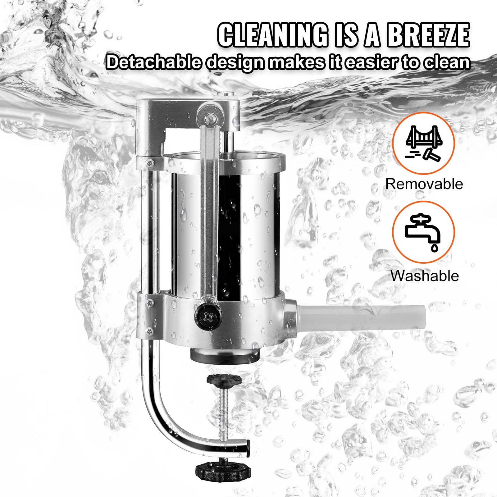 Manual Sausage Stuffer 2.5 lbs Capacity, 304 Stainless Steel, 3 Filling Tubes, Suction Base, Air Release Valve for Home Commercial Use