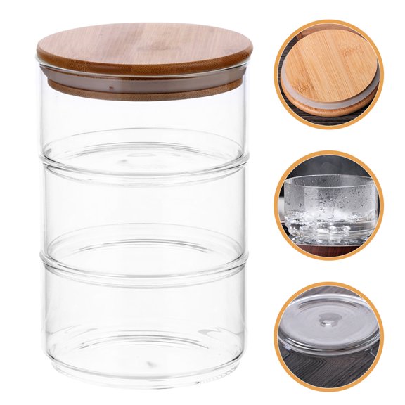PAMINGONO 1Set 3 Glass Jars With Bamboo Lids For Food Storage Containers Round Borosilicate Glass