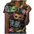 thumbnail image 2 of Mifsaly Mardi Gras T Shirts for Women Glitter Mask Print Short Sleeve Shirts Colorful Festival Party Tops Carnival Casual Loose Fit T-Shirts Spring Summer Outfits XL, 2 of 6