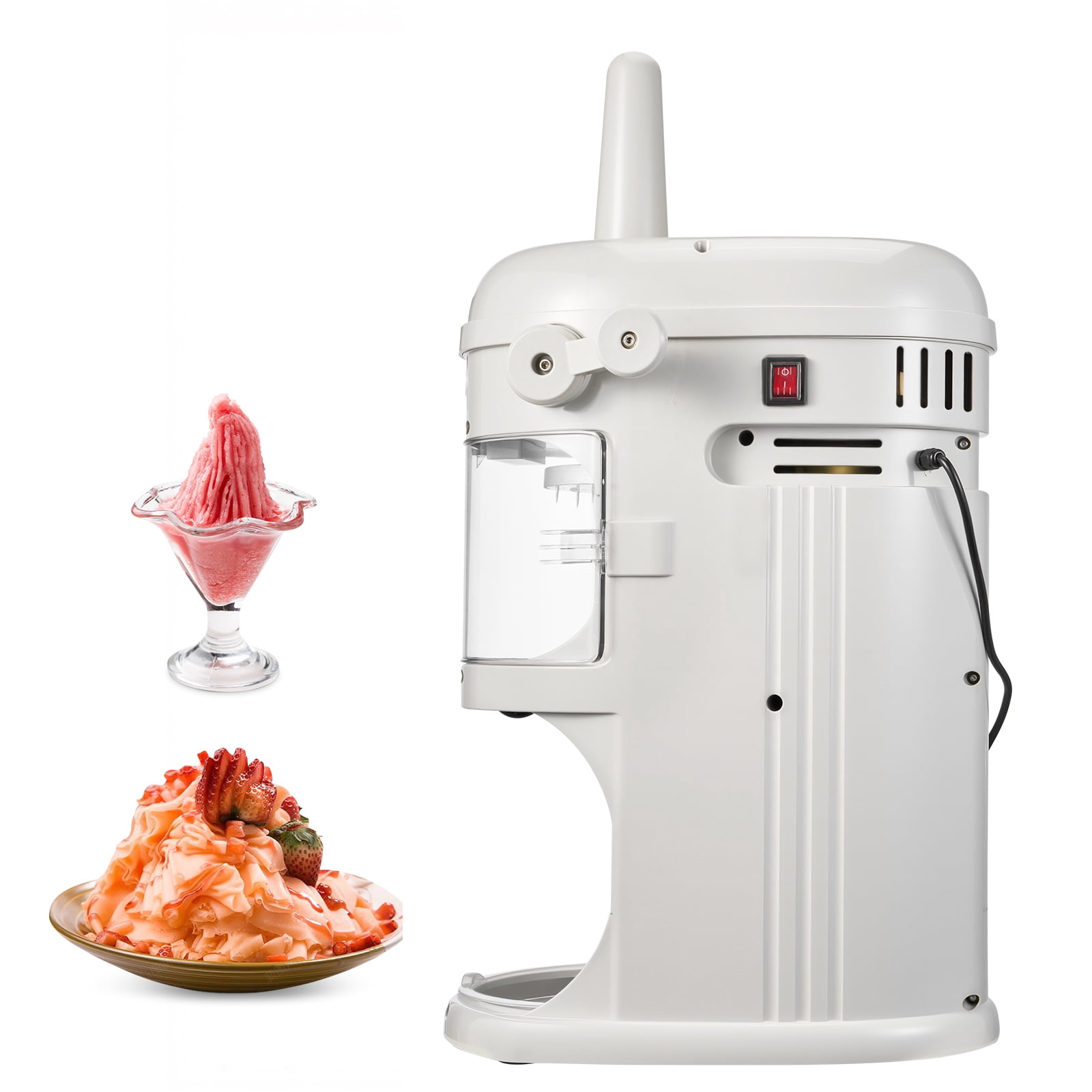 KFFKFF Electric Ice Shaver and Crusher, 220lbs/hr Fluffy Ice & Snow Cone Maker, 250W 1500RPM Tabletop Shaved-Ice Machine for Home, Events, and Snack Bars (White)