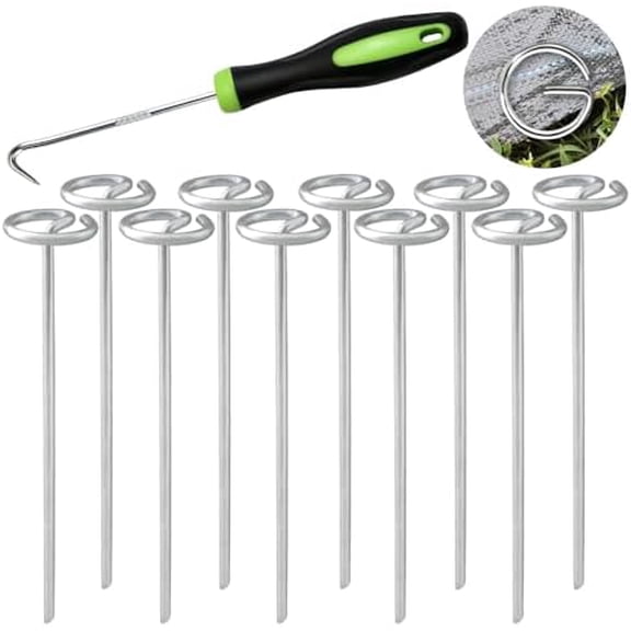 50Pcs Circle Top Landscape Staples, 6 Inch Garden Stake 9 Gauge Galvanized Landscape Fabric Stakes, Heavy Duty Yard Ground Pins for Outdoor Gardening Weed Barrier Sod Fabric - Silver 6"