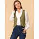 thumbnail image 2 of Allegra K Chaleco para mujer Steampunk Elegante chaqueta sin mangas Chalecos versátiles con espalda cruzada Verde claro amarillo marrón XL, 2 of 6