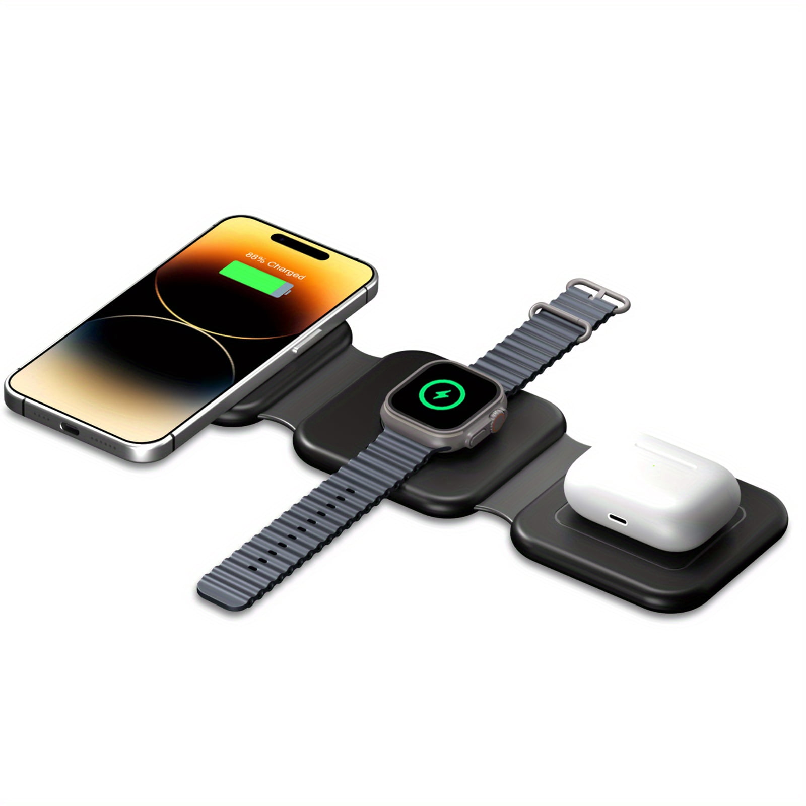 Magnetic 3-in-1 Wireless Charging Station, Foldable Fast Charger for iPhone 17/16/15/14/13/12 Series, iWatch 2-11/SE/Ultra, AirPods 2/3/Pro