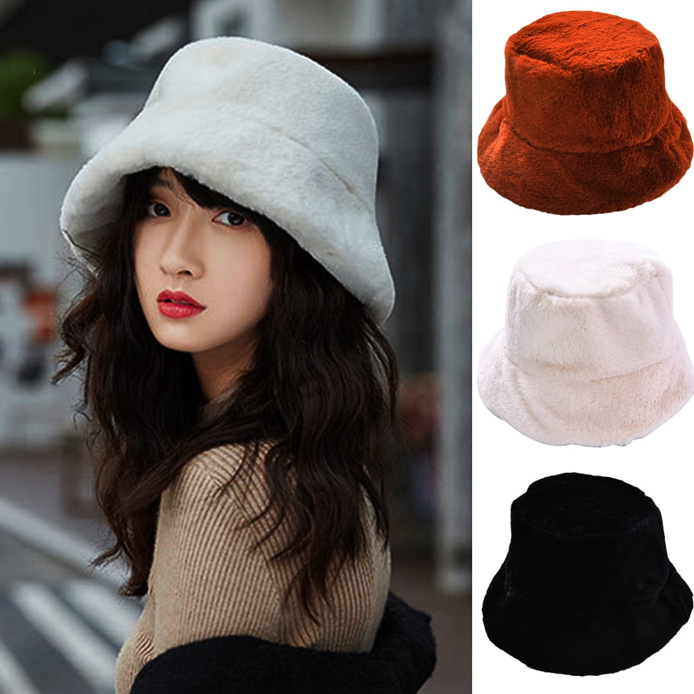 Fashion Fashion Spring Fluffy Plush Bucket Hat Ladies Warm Faux Fur ...