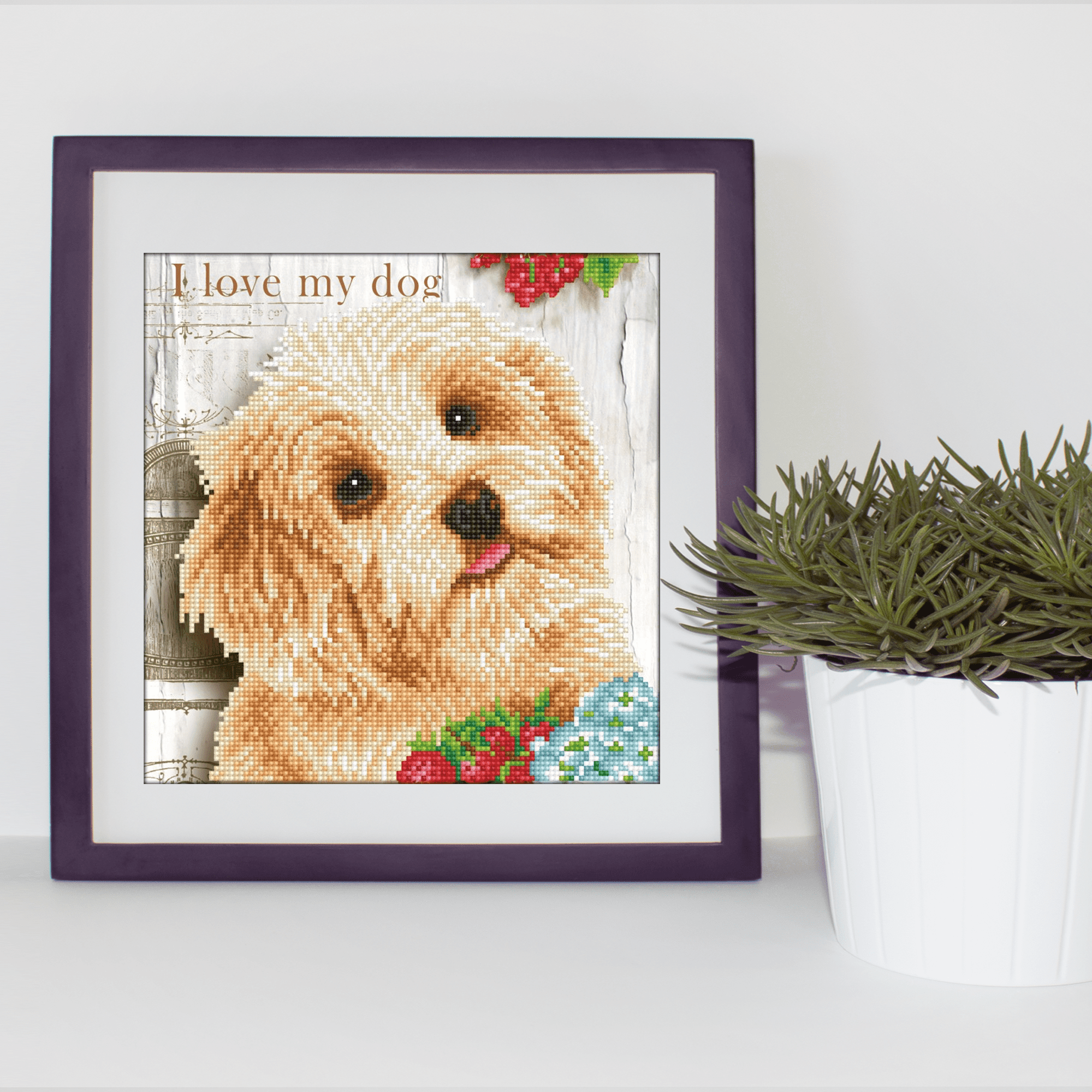 Diamond Dotz I love my Dog with Frame Animal Diamond Painting Kits for Adults - Diamond Art Kits a Relaxing Creative Craft Kit with Dotz Gems 12"x12"