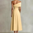 thumbnail image 3 of ClodeEU Women's Asymmetrical One Shoulder Short Sleeve Waist Cinched Swing Midi Dress ,Elegant Wedding Guest Cocktail Party Dress Yellow,Women's Plus XXL, 3 of 6