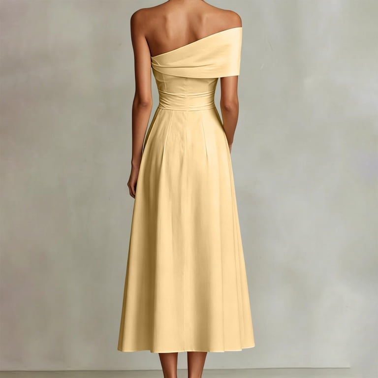 asymmetrical semi formal dress asdoklhq Semi Formal Dresses for Women Wedding Bride Maxi Hem Summer  Asymmetrical Neck Splicing Mid Waist A Line Dress Khaki 2X