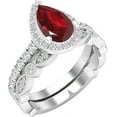 thumbnail image 2 of Divine_creation 14K White Gold Plated 2.50 Ct Pear Cut Red Ruby Christmas Thanksgiving Wedding Bridal Ring Set 925 Sterling Silver For Women's -5, 2 of 3