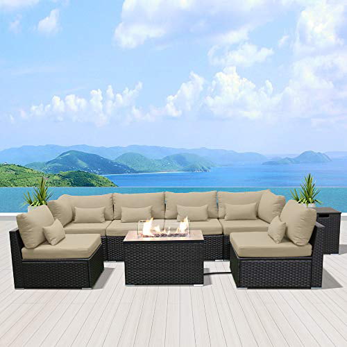 Dineli Patio Furniture Sectional Sofa, Outdoor Patio Set With Fire Pit Table