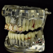 14K Rose Gold Plated Grillz Top All Four 4 Open Face Teeth Bling Hollow Hip Hop Grills