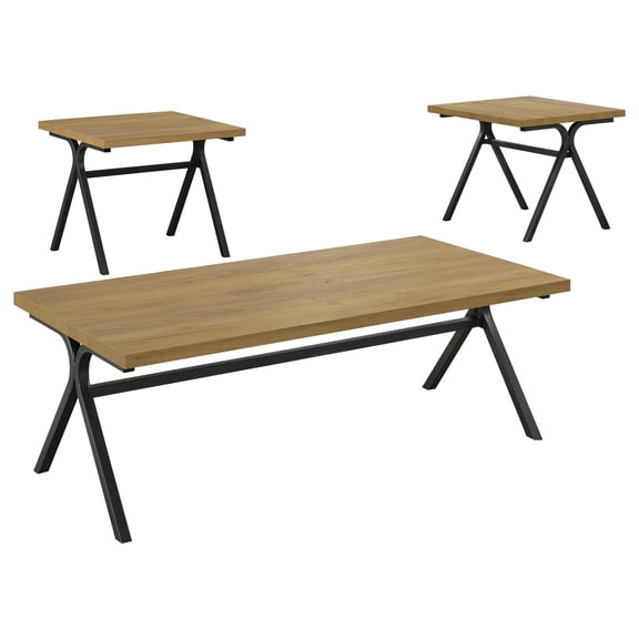 Golden Oak and Gunmetal 3-Piece Coffee Table Set for Living Room, Modern Coffee Table and 2 End Tables with Rustic Charm