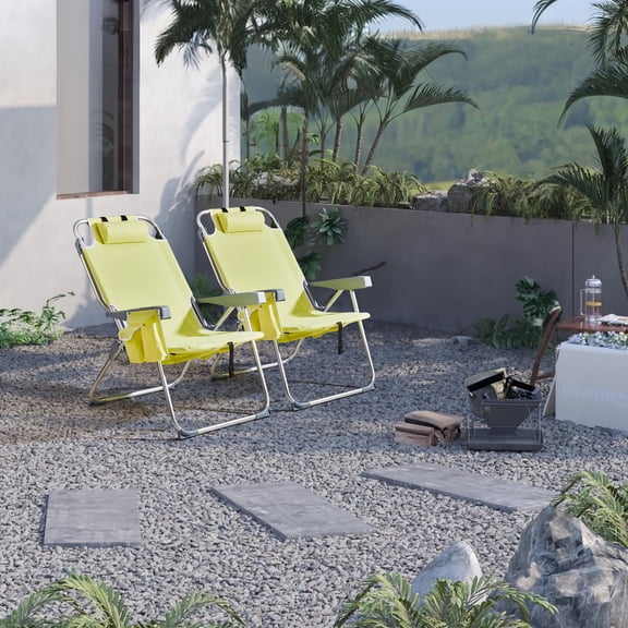 Yellow Folding Beach Chair Aluminum Frame 600D Polyester 5-Position Adjustable