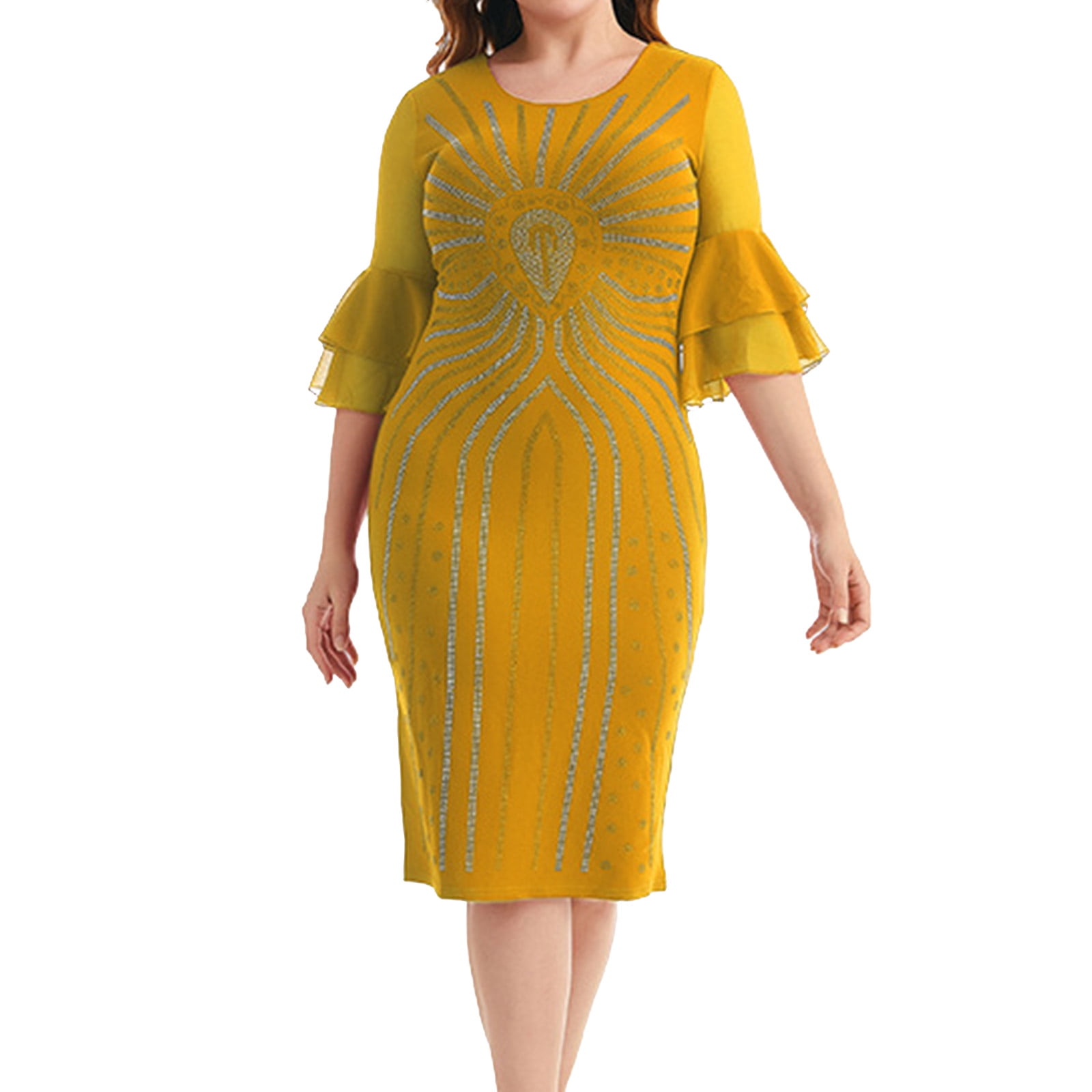 CLZOUD Women's Summer Dresses Yellow Lace Women 2023 New Lady Elegant