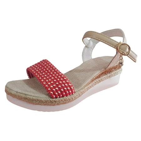 

DVKOVI Women Sandals Dressy Wedge Slides for Women Ladies Summer Retro Color Blocking Bohemian Style Woven Thick Bottom Slope with Large Size Sandals Slippers Red 41