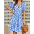 thumbnail image 4 of Womens Sundress Summer Floral Short Sleeve Wrap V Neck A-Line Midi Dress Flower 2 M, 4 of 9