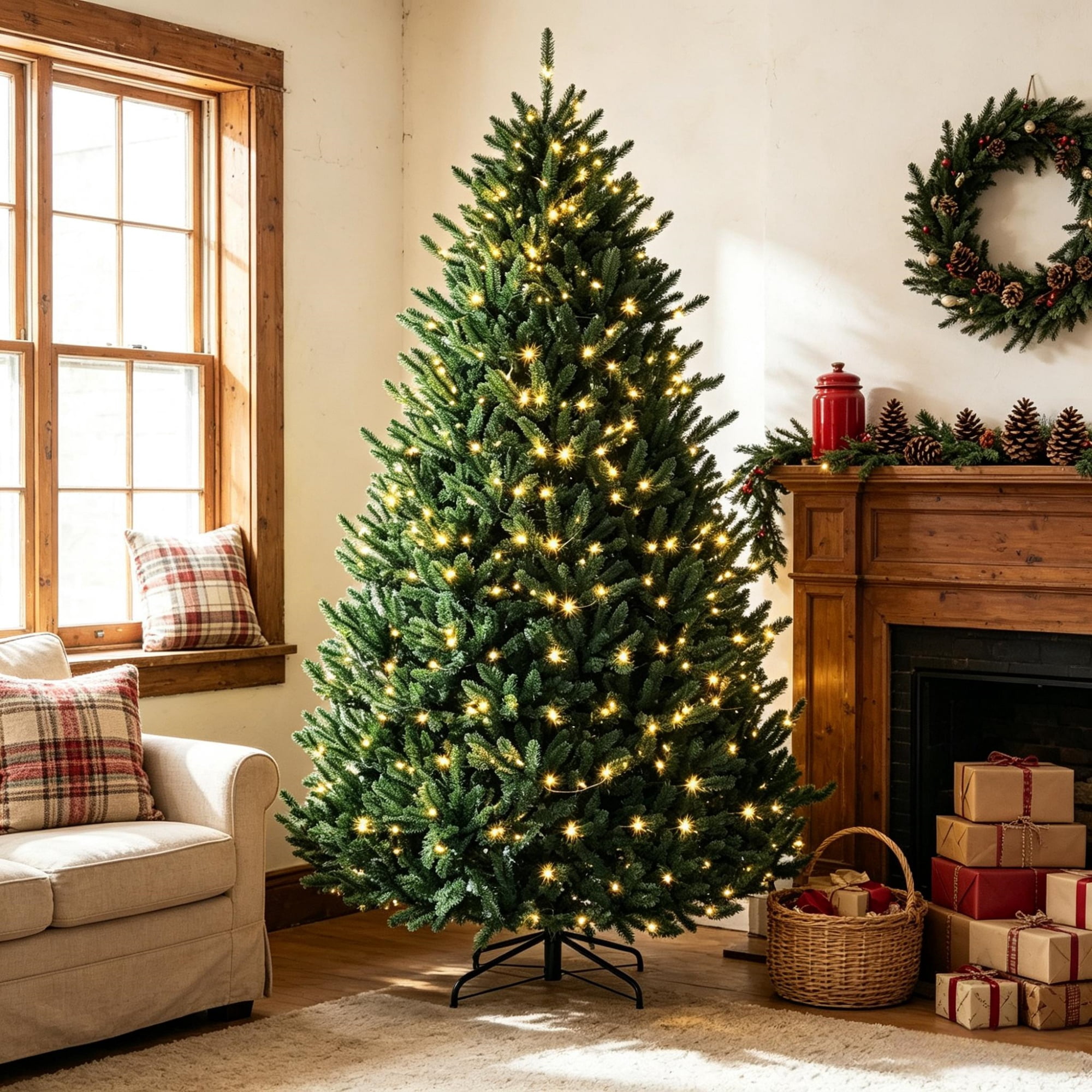 Pre-Lit Christmas Tree with Dual-Color LED Lights, 11 Lighting Functions, 480 Lights, 1492 Tips, Flame-Retardant PVC, Hinged Assembly
