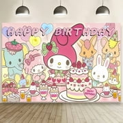 Hello Kitty Happy Birthday Anime Cartoon Theme Backdrops Banner Birthday Party Decor Supplies(5x3ft)