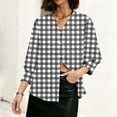thumbnail image 4 of Htigea Women's Button Down T-Shirts Plaid 3/4 Sleeve Tee with Smocked Cuffs Dressy Notch V-Neck Blouse for Work & Daily Black XXL, 4 of 7