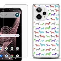 Phone Case for ATT Verge 2 5G, with Screen Protector, by OneToughShield - Colorful Dachshund/Puppy