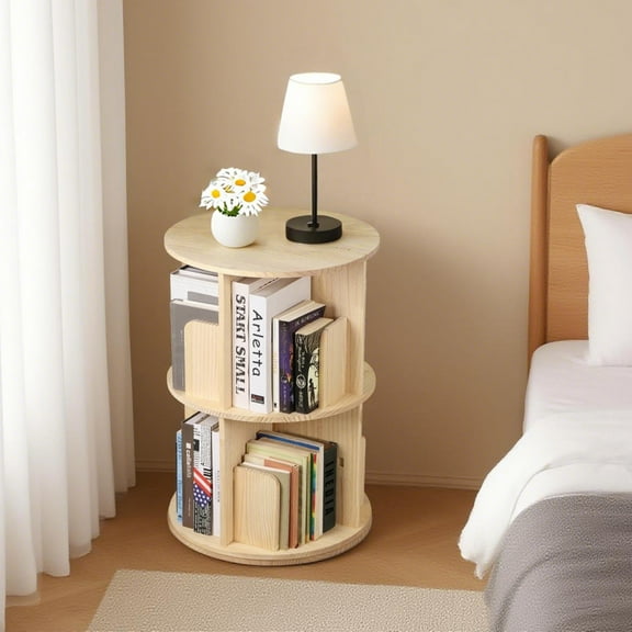 ZENY Wooden Rotating Bookshelf 360 Display Floor Standing Bookcase Storage Rack for Kids&Adults Multi-Functional Bookshelf Organizer (2-Tier)