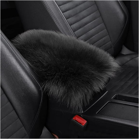 SHIHUALQ Furry Auto Center Console Cover Pad, Black, 11.8" x 7.8"