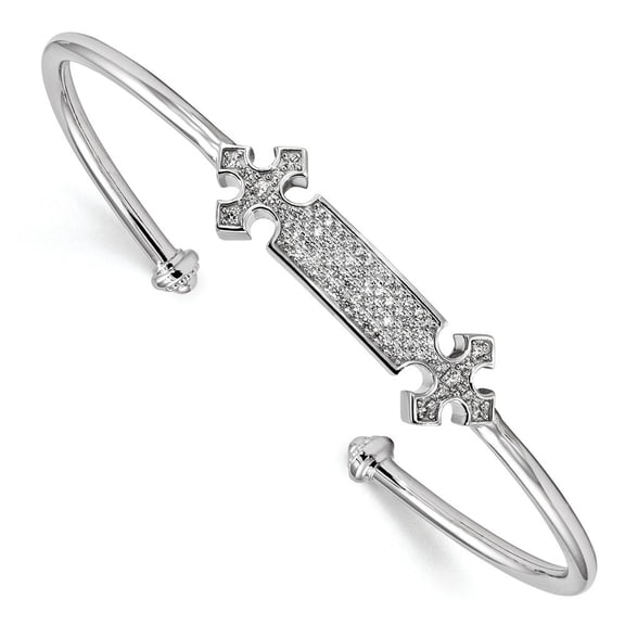 2.5mm Sterling Silver Rhodium-plated Cubic Zirconia Cross Cuff Bangle Bracelet